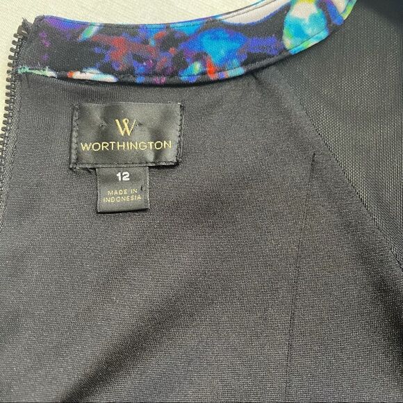 Worthington Abstract Floral Print Mesh Cap Sleeves Sheath Dress Sz 12 - Picture 9 of 15